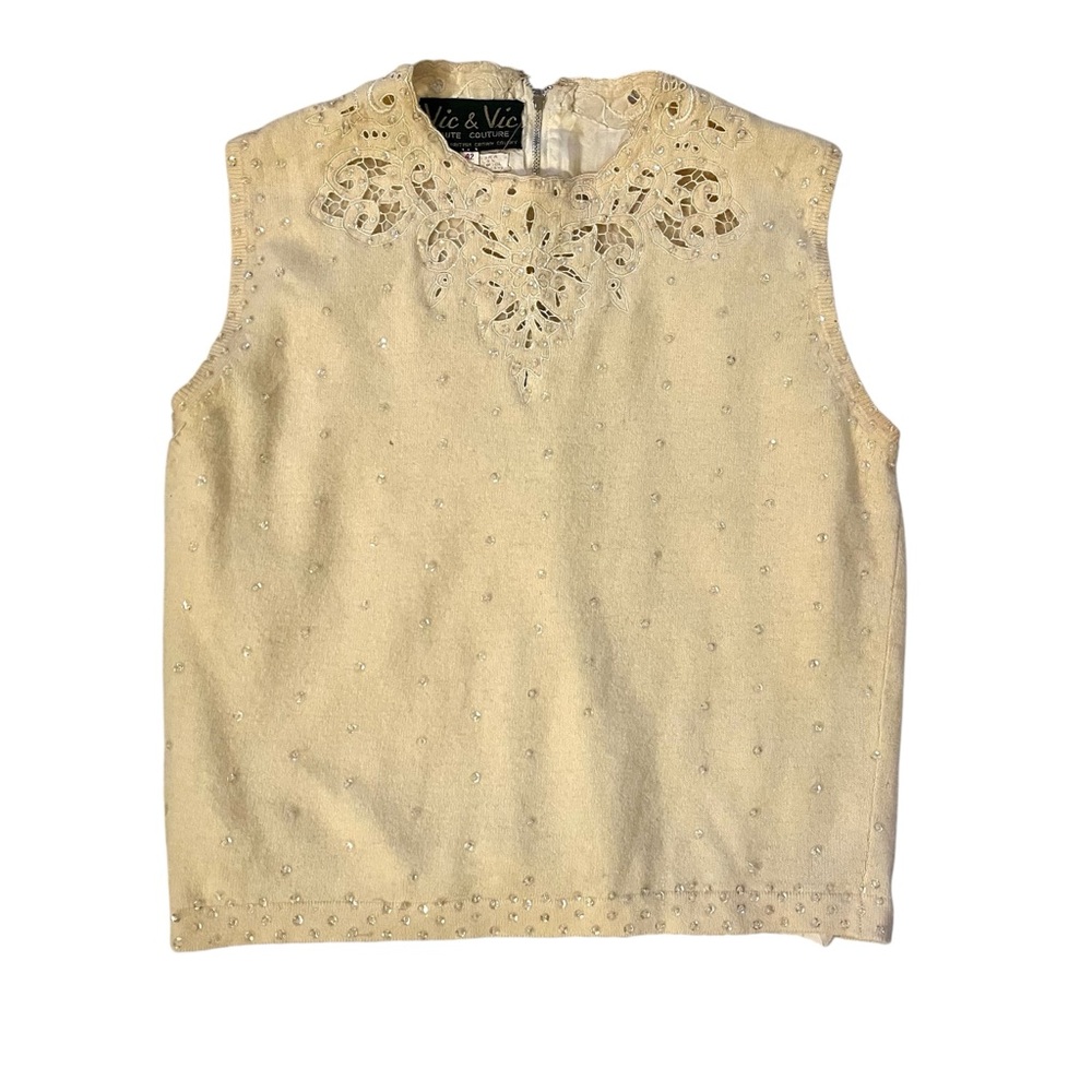 1960s vintage beaded and embroidered sleeveless sweater.